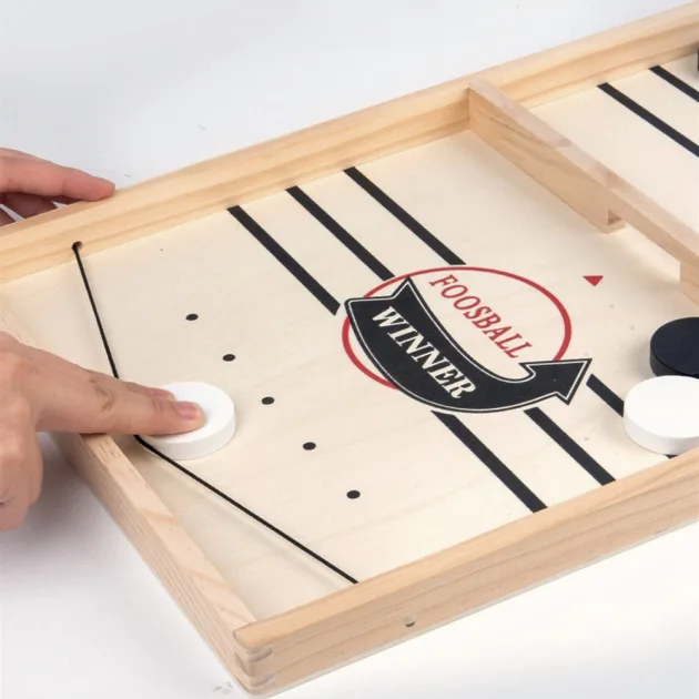 sling puck game, fast sling puck game, hockey board game, sling puck board game, wooden hockey game