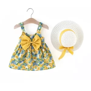 Babykleid, Sommerkleid, Blumenkleid, Kleid mit Mütze