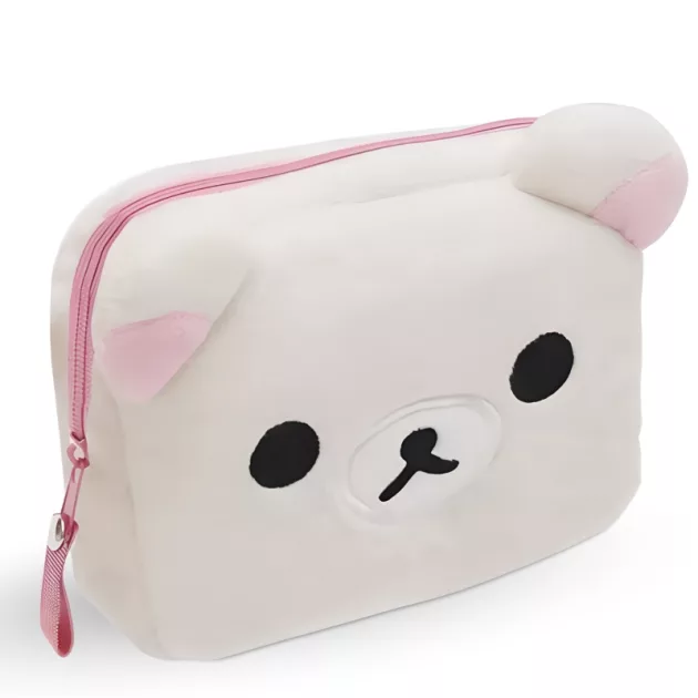 plush bag, compact bag, bear bag, toiletry bag