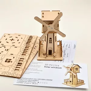 Holz-Solar-Windmühle 3D Puzzle Pädagogisches Montessori-Spielzeug für Kinder