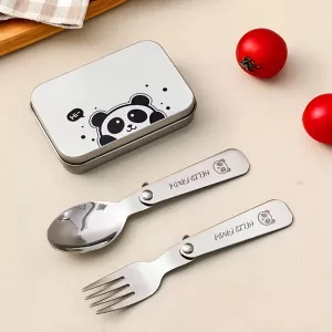 Niedliches klappbares Edelstahl-Löffel-Gabel-Set für Kinder