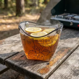 Faltbare Outdoor-Picknick-Schale mit Druckknöpfen und Pop-up-Becher