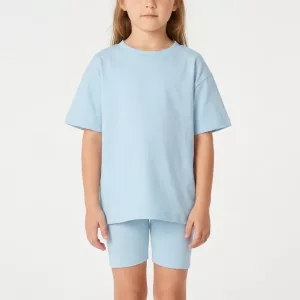 Atmungsaktives kurzärmeliges T-Shirt-Leggings-Shorts-Set aus Baumwolle für Kinder