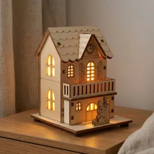 LED-Hausdekoration aus Holz