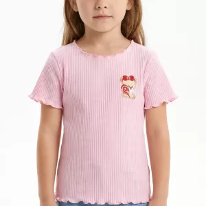 Süßes Sommer-T-Shirt aus Baumwolle mit Wellensaum für Mädchen